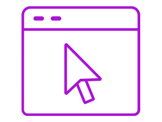 En stiliserad lila ikon av ett datorfönster med en pekarkursor och en diagonal linje som representerar en webbsida som redigeras.